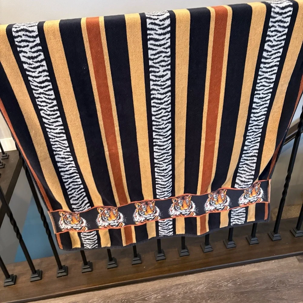Vintage 90s Tiger Stripe Beach Towel Brazil Large 32”x64”